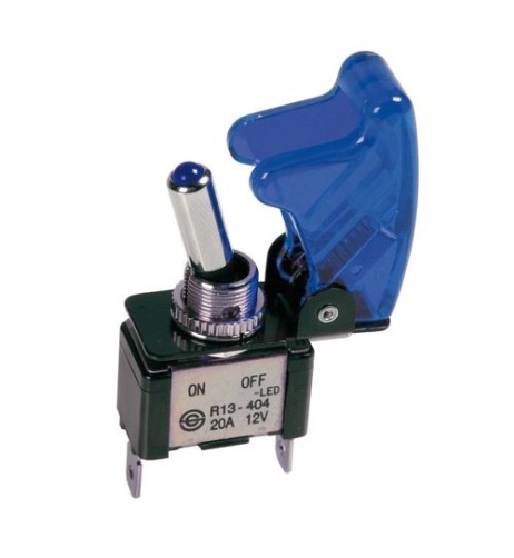 Interruttore a leva con sicura Spia BLU auto 12V 20A