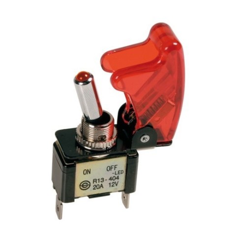 Interruttore a leva con sicura Spia ROSSA auto 12V 20A