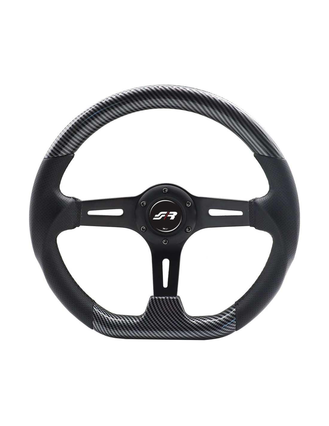 Volante sportivo Tuning calice ecopelle nera carbon look GIAU 350mm
