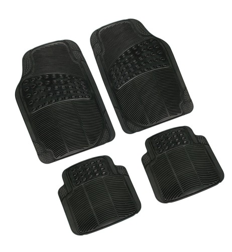 Set 4 pezzi tappetini tappeti universali auto in gomma nera sportivi 72x49