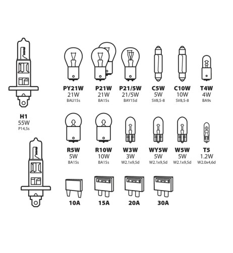 Kit lampadine di ricambio 19 pezzi H1 12V lampadine stop e direzione fu