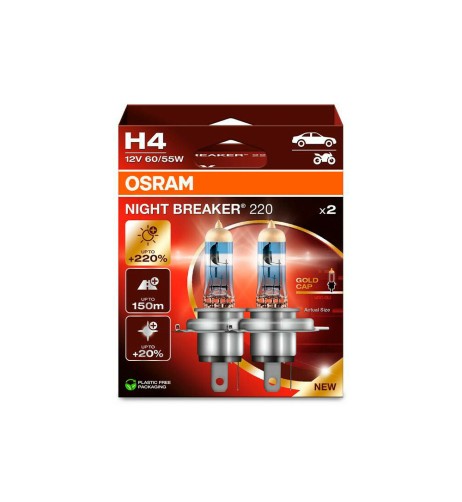 Coppia lampade alogene H4 12V 60 55W P43t Osram Night Breaker 220