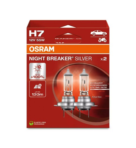 Coppia lampade alogene H7 12V 55W Osram Night Breaker Silver