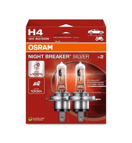 Coppia lampade alogene H4 12V 60 55W Osram Night Breaker Silver